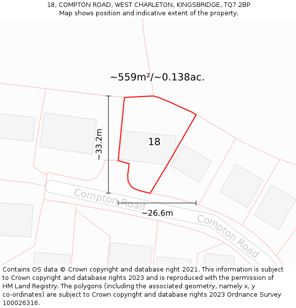18, COMPTON ROAD, WEST CHARLETON, KINGSBRIDGE, TQ7 2BP: Plot and title map