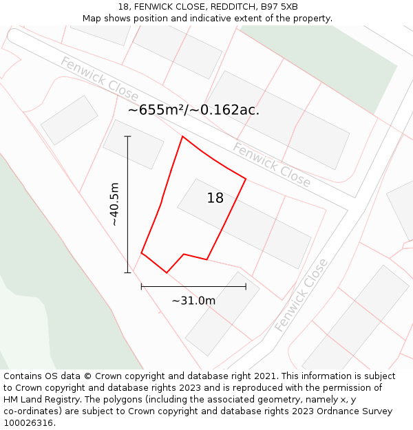 18, FENWICK CLOSE, REDDITCH, B97 5XB: Plot and title map