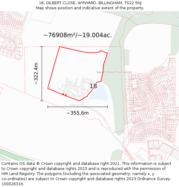 18, GILBERT CLOSE, WYNYARD, BILLINGHAM, TS22 5NJ: Plot and title map