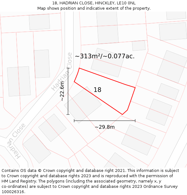 18, HADRIAN CLOSE, HINCKLEY, LE10 0NL: Plot and title map