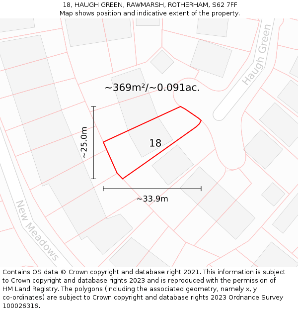 18, HAUGH GREEN, RAWMARSH, ROTHERHAM, S62 7FF: Plot and title map