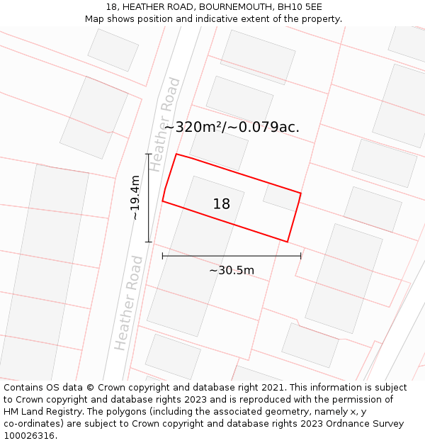 18, HEATHER ROAD, BOURNEMOUTH, BH10 5EE: Plot and title map