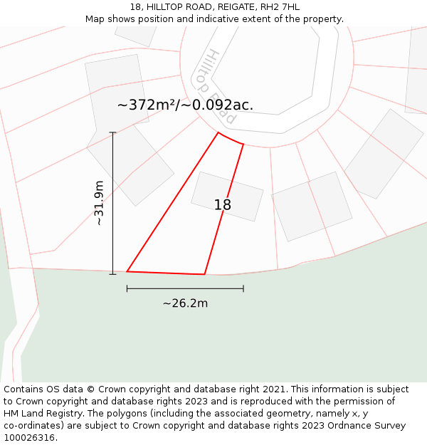 18, HILLTOP ROAD, REIGATE, RH2 7HL: Plot and title map