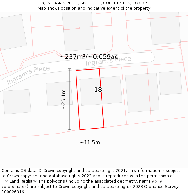 18, INGRAMS PIECE, ARDLEIGH, COLCHESTER, CO7 7PZ: Plot and title map