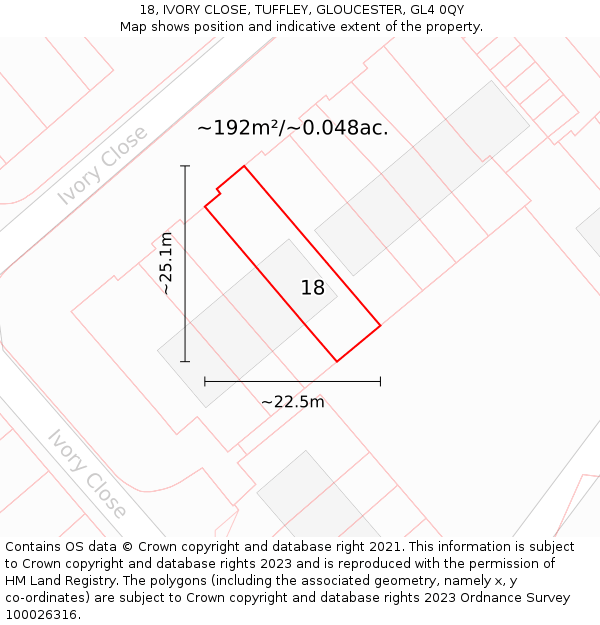 18, IVORY CLOSE, TUFFLEY, GLOUCESTER, GL4 0QY: Plot and title map