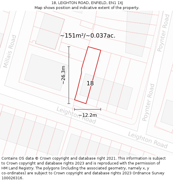 18, LEIGHTON ROAD, ENFIELD, EN1 1XJ: Plot and title map