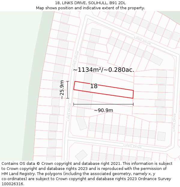 18, LINKS DRIVE, SOLIHULL, B91 2DL: Plot and title map