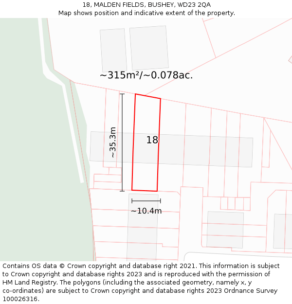 18, MALDEN FIELDS, BUSHEY, WD23 2QA: Plot and title map