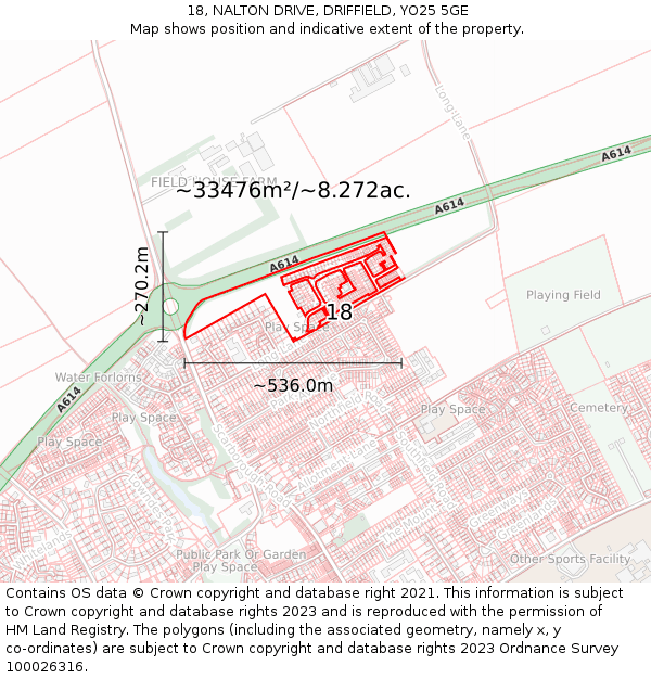 18, NALTON DRIVE, DRIFFIELD, YO25 5GE: Plot and title map