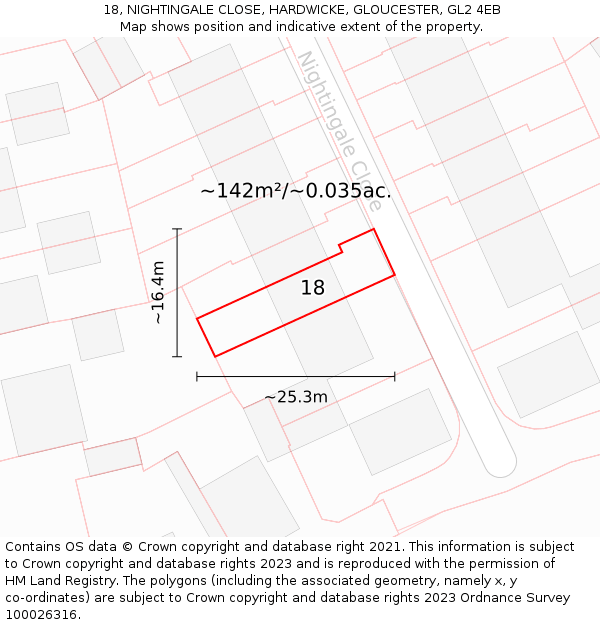 18, NIGHTINGALE CLOSE, HARDWICKE, GLOUCESTER, GL2 4EB: Plot and title map
