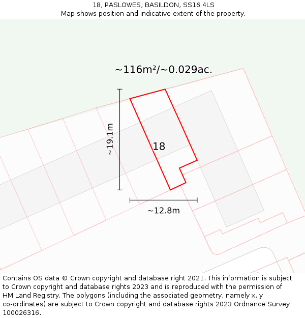 18, PASLOWES, BASILDON, SS16 4LS: Plot and title map