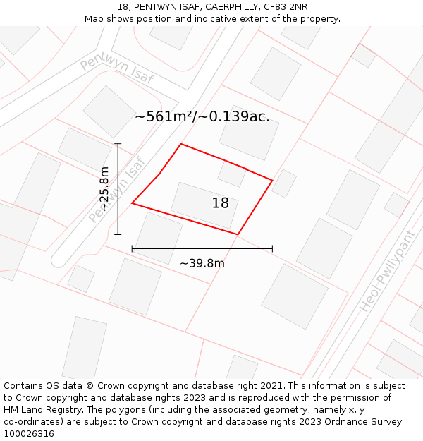18, PENTWYN ISAF, CAERPHILLY, CF83 2NR: Plot and title map