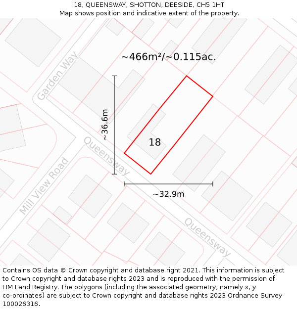 18, QUEENSWAY, SHOTTON, DEESIDE, CH5 1HT: Plot and title map