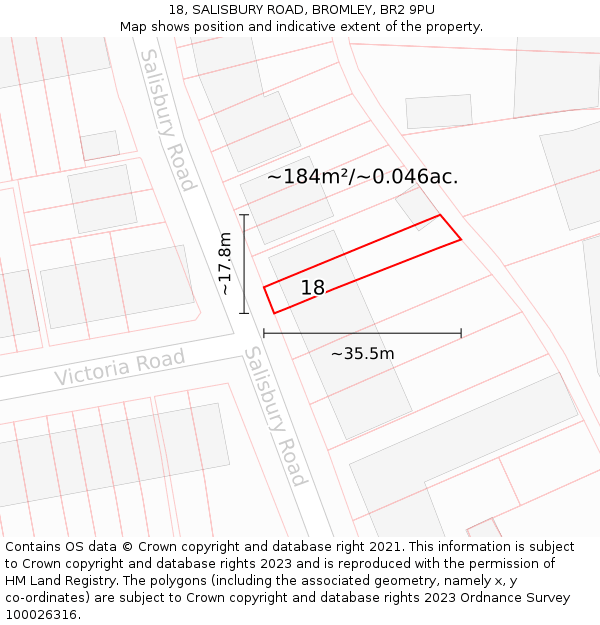 18, SALISBURY ROAD, BROMLEY, BR2 9PU: Plot and title map