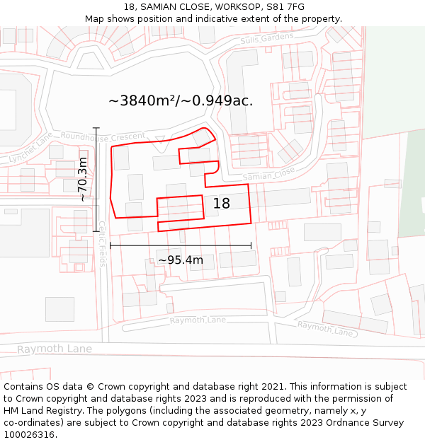 18, SAMIAN CLOSE, WORKSOP, S81 7FG: Plot and title map