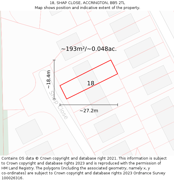 18, SHAP CLOSE, ACCRINGTON, BB5 2TL: Plot and title map