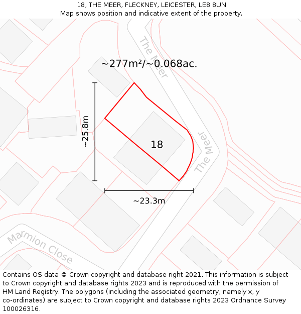 18, THE MEER, FLECKNEY, LEICESTER, LE8 8UN: Plot and title map