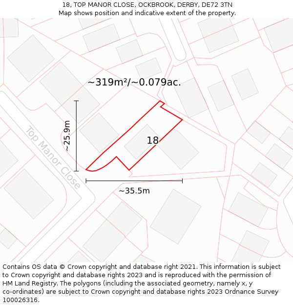 18, TOP MANOR CLOSE, OCKBROOK, DERBY, DE72 3TN: Plot and title map