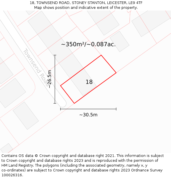 18, TOWNSEND ROAD, STONEY STANTON, LEICESTER, LE9 4TF: Plot and title map