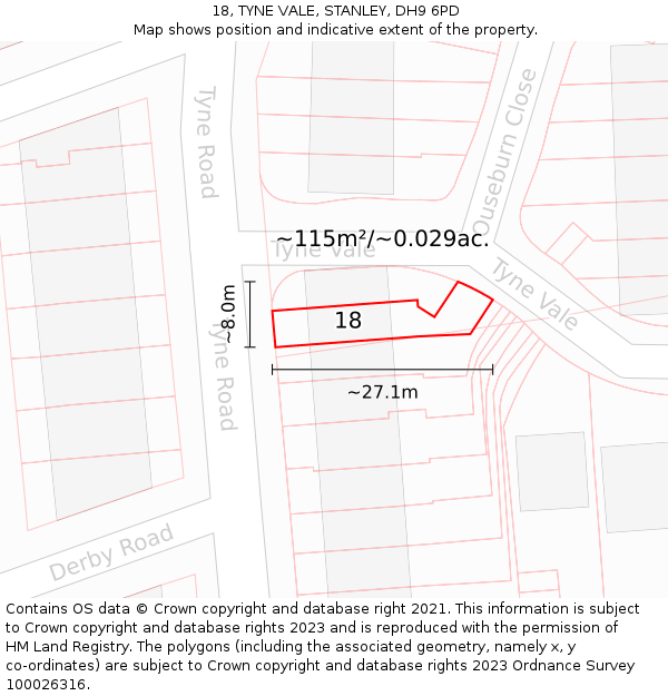 18, TYNE VALE, STANLEY, DH9 6PD: Plot and title map
