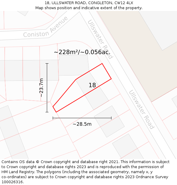 18, ULLSWATER ROAD, CONGLETON, CW12 4LX: Plot and title map