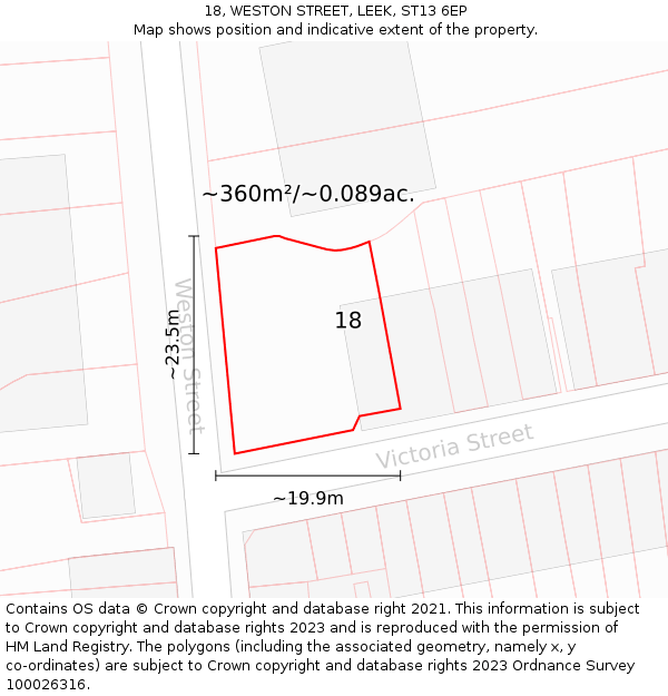 18, WESTON STREET, LEEK, ST13 6EP: Plot and title map