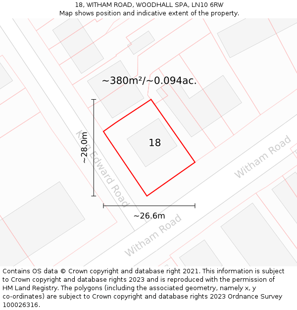 18, WITHAM ROAD, WOODHALL SPA, LN10 6RW: Plot and title map