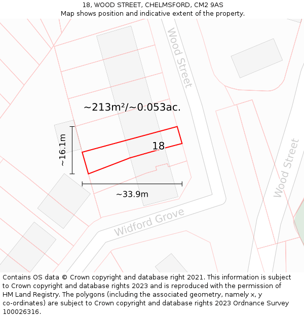 18, WOOD STREET, CHELMSFORD, CM2 9AS: Plot and title map