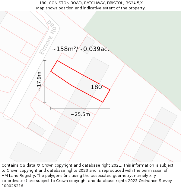 180, CONISTON ROAD, PATCHWAY, BRISTOL, BS34 5JX: Plot and title map