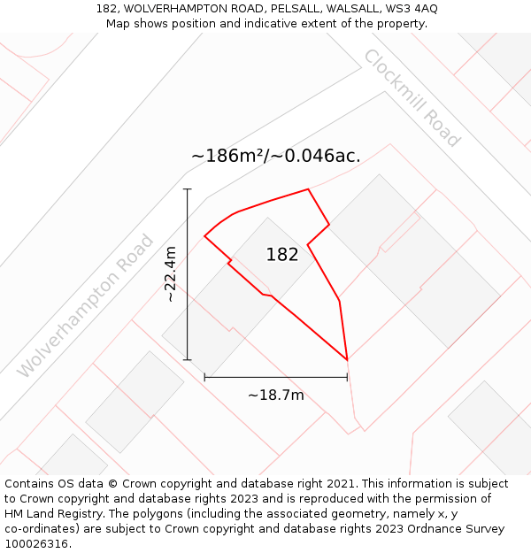 182, WOLVERHAMPTON ROAD, PELSALL, WALSALL, WS3 4AQ: Plot and title map