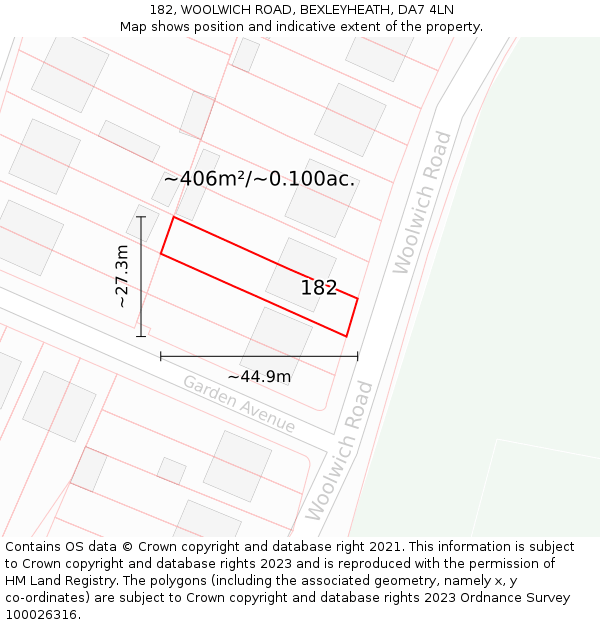 182, WOOLWICH ROAD, BEXLEYHEATH, DA7 4LN: Plot and title map