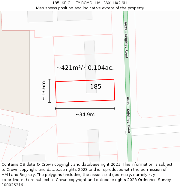 185, KEIGHLEY ROAD, HALIFAX, HX2 9LL: Plot and title map