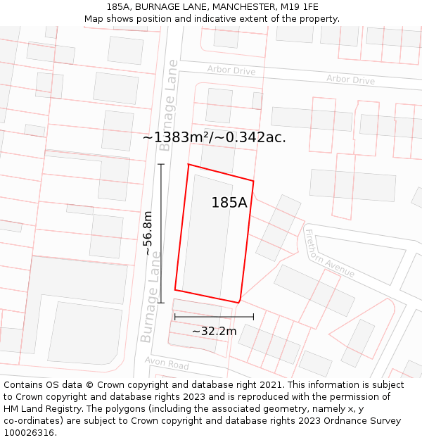 185A, BURNAGE LANE, MANCHESTER, M19 1FE: Plot and title map