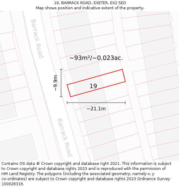 19, BARRACK ROAD, EXETER, EX2 5ED: Plot and title map