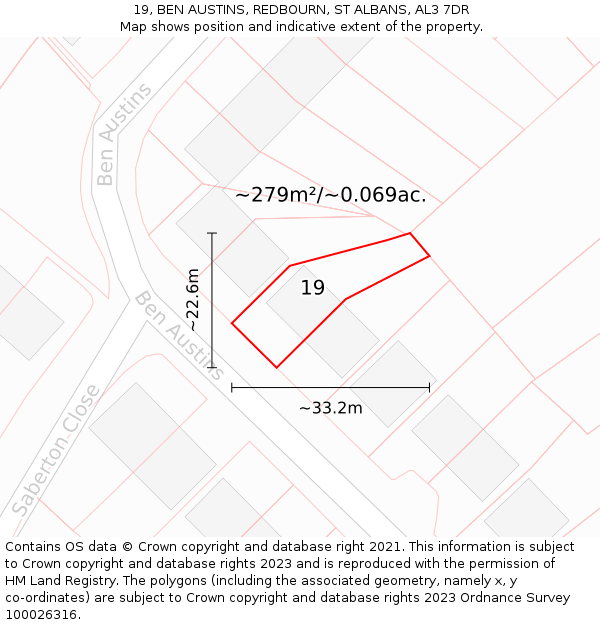 19, BEN AUSTINS, REDBOURN, ST ALBANS, AL3 7DR: Plot and title map