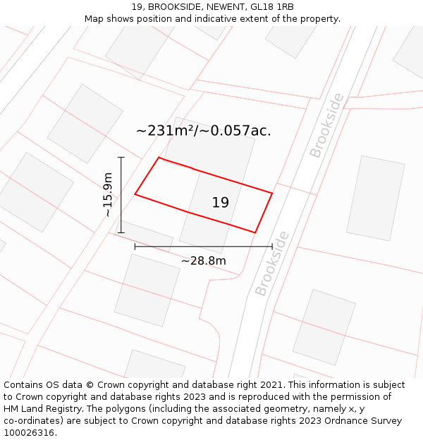 19, BROOKSIDE, NEWENT, GL18 1RB: Plot and title map