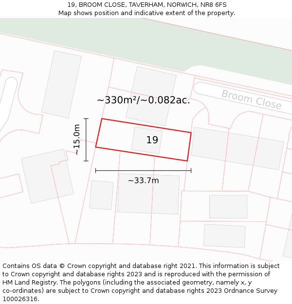 19, BROOM CLOSE, TAVERHAM, NORWICH, NR8 6FS: Plot and title map