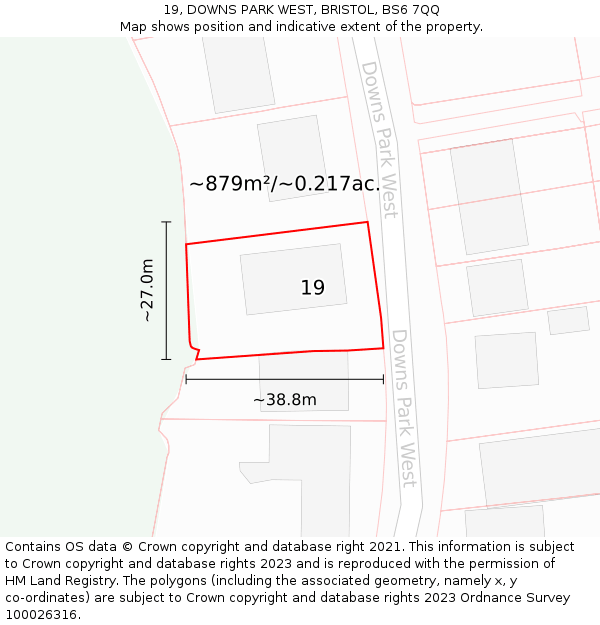 19, DOWNS PARK WEST, BRISTOL, BS6 7QQ: Plot and title map