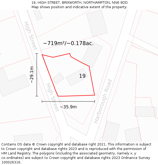 19, HIGH STREET, BRIXWORTH, NORTHAMPTON, NN6 9DD: Plot and title map