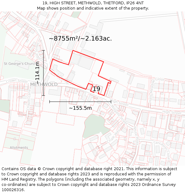 19, HIGH STREET, METHWOLD, THETFORD, IP26 4NT: Plot and title map