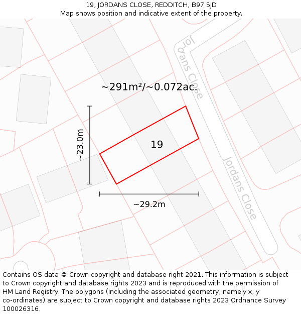 19, JORDANS CLOSE, REDDITCH, B97 5JD: Plot and title map