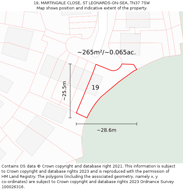 19, MARTINGALE CLOSE, ST LEONARDS-ON-SEA, TN37 7SW: Plot and title map