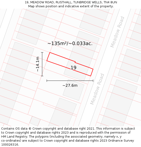 19, MEADOW ROAD, RUSTHALL, TUNBRIDGE WELLS, TN4 8UN: Plot and title map