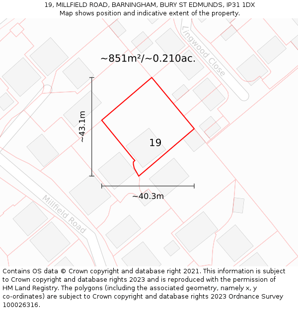 19, MILLFIELD ROAD, BARNINGHAM, BURY ST EDMUNDS, IP31 1DX: Plot and title map