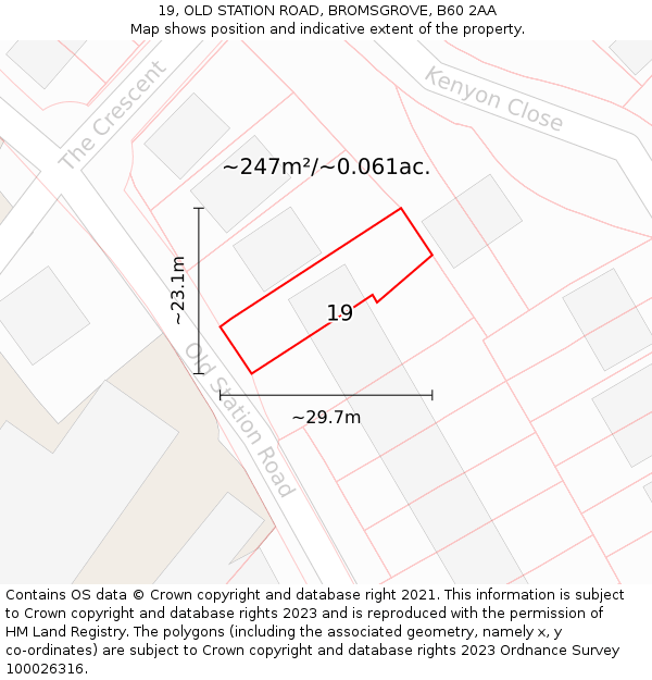 19, OLD STATION ROAD, BROMSGROVE, B60 2AA: Plot and title map
