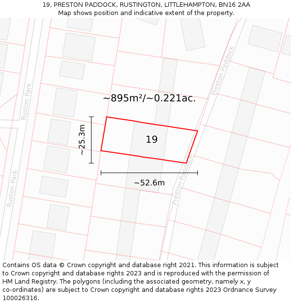 19, PRESTON PADDOCK, RUSTINGTON, LITTLEHAMPTON, BN16 2AA: Plot and title map