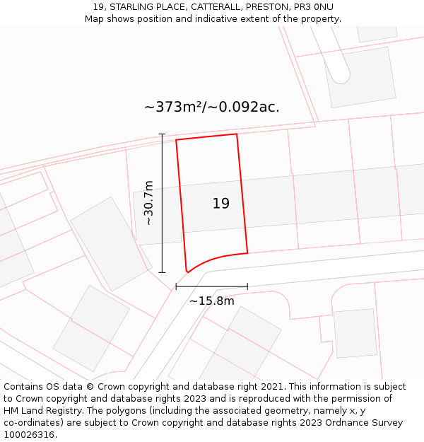 19, STARLING PLACE, CATTERALL, PRESTON, PR3 0NU: Plot and title map