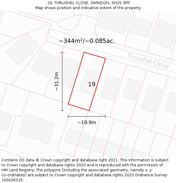 19, THRUSHEL CLOSE, SWINDON, SN25 3PP: Plot and title map
