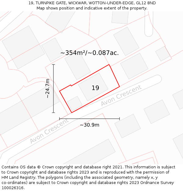 19, TURNPIKE GATE, WICKWAR, WOTTON-UNDER-EDGE, GL12 8ND: Plot and title map