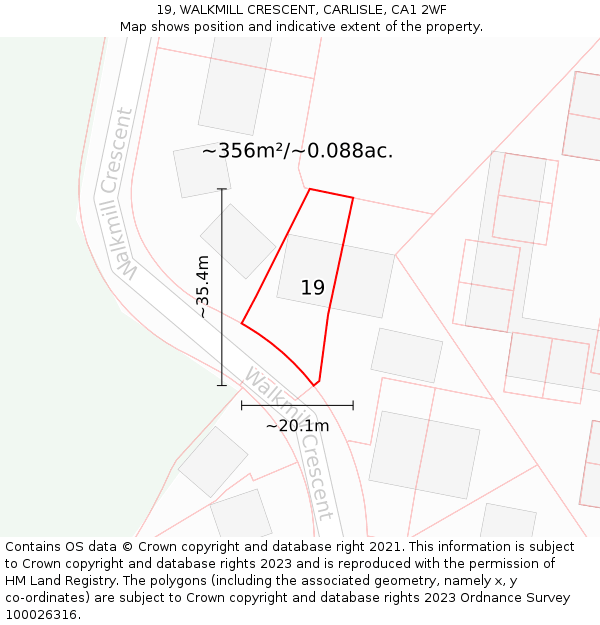 19, WALKMILL CRESCENT, CARLISLE, CA1 2WF: Plot and title map